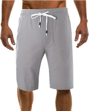 Mens Linen Shorts Casual Drawstring Shorts 2024 Summer Beach Shorts Trendy Elastic Waist Yoga Athletic Shorts Flat Front