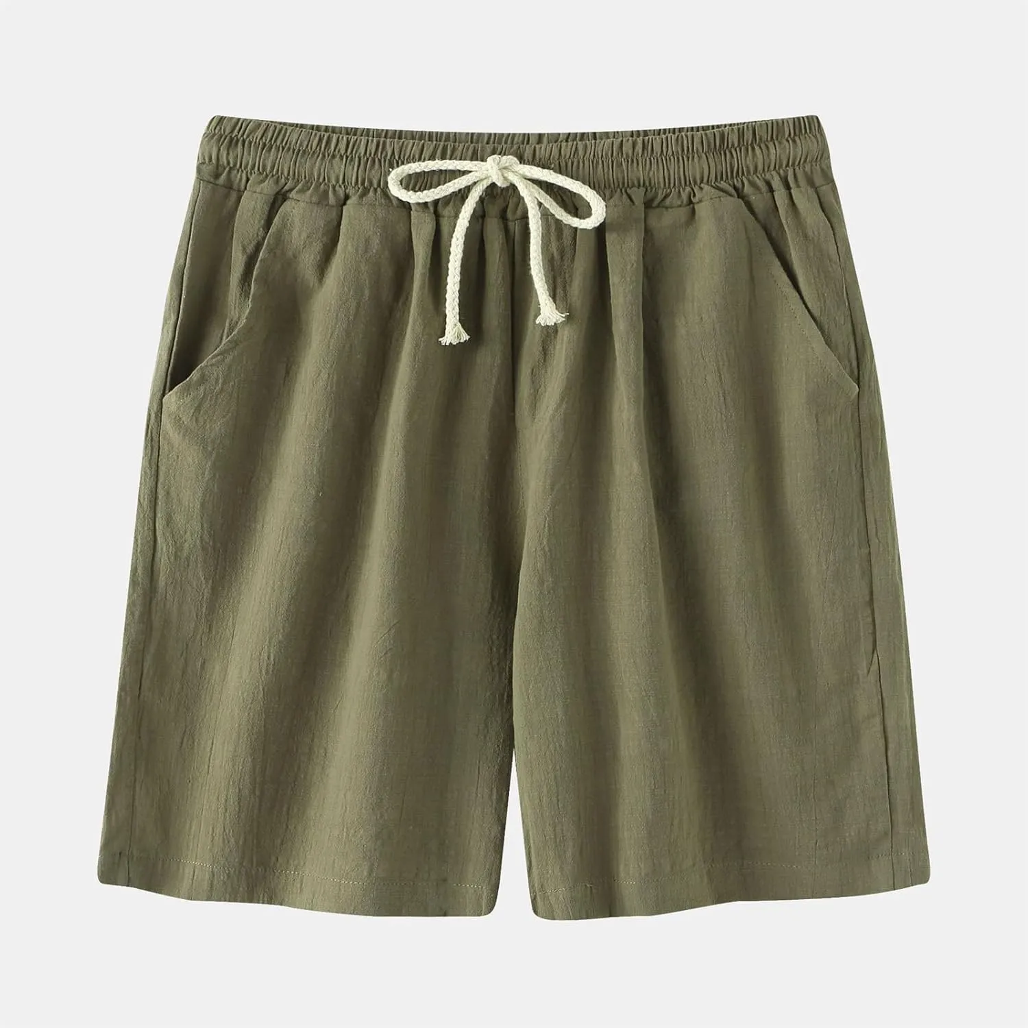 Men's Linen Shorts Casual Elastic Relaxed Fit Drawstring Lounge Shorts Summer Lightweight Beach Hawaii Shorts for Men