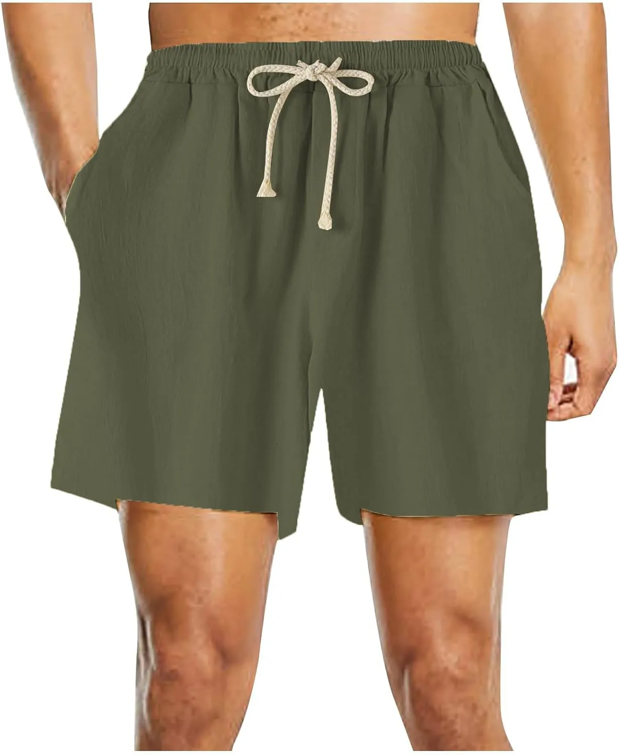 Men's Linen Shorts Casual Elastic Relaxed Fit Drawstring Lounge Shorts Summer Lightweight Beach Hawaii Shorts for Men