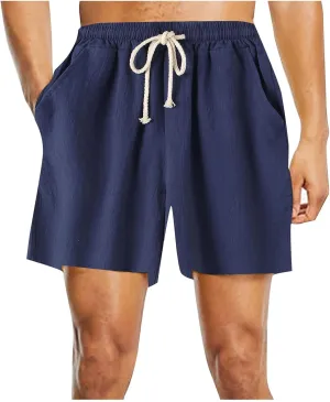 Men's Linen Shorts Casual Elastic Relaxed Fit Drawstring Lounge Shorts Summer Lightweight Beach Hawaii Shorts for Men