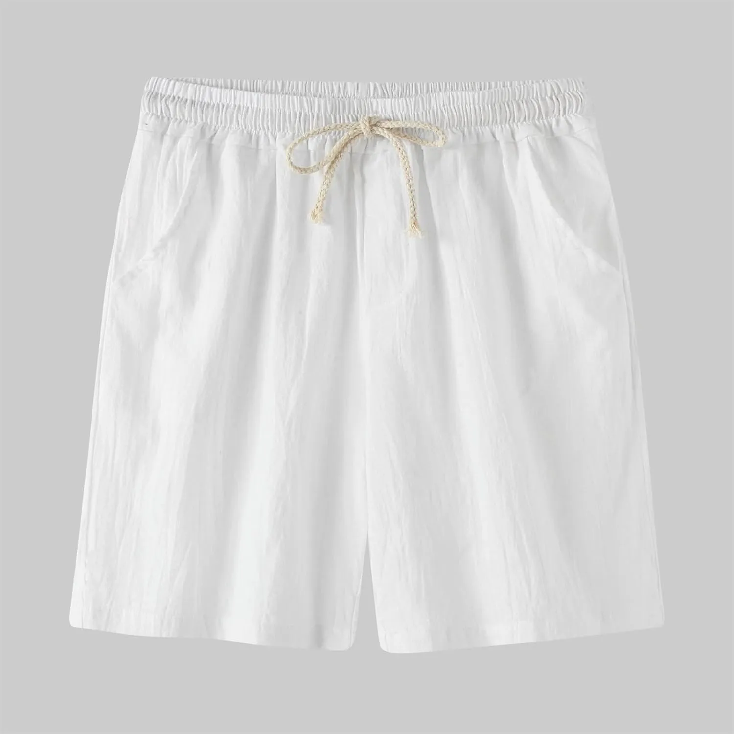 Men's Linen Shorts Casual Elastic Relaxed Fit Drawstring Lounge Shorts Summer Lightweight Beach Hawaii Shorts for Men