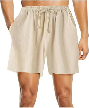 Men's Linen Shorts Casual Elastic Relaxed Fit Drawstring Lounge Shorts Summer Lightweight Beach Hawaii Shorts for Men