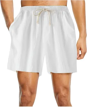 Men's Linen Shorts Casual Elastic Relaxed Fit Drawstring Lounge Shorts Summer Lightweight Beach Hawaii Shorts for Men