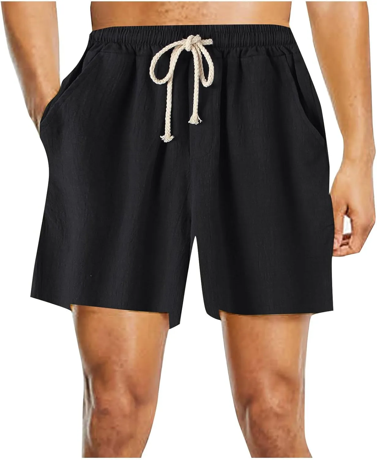 Men's Linen Shorts Casual Elastic Relaxed Fit Drawstring Lounge Shorts Summer Lightweight Beach Hawaii Shorts for Men