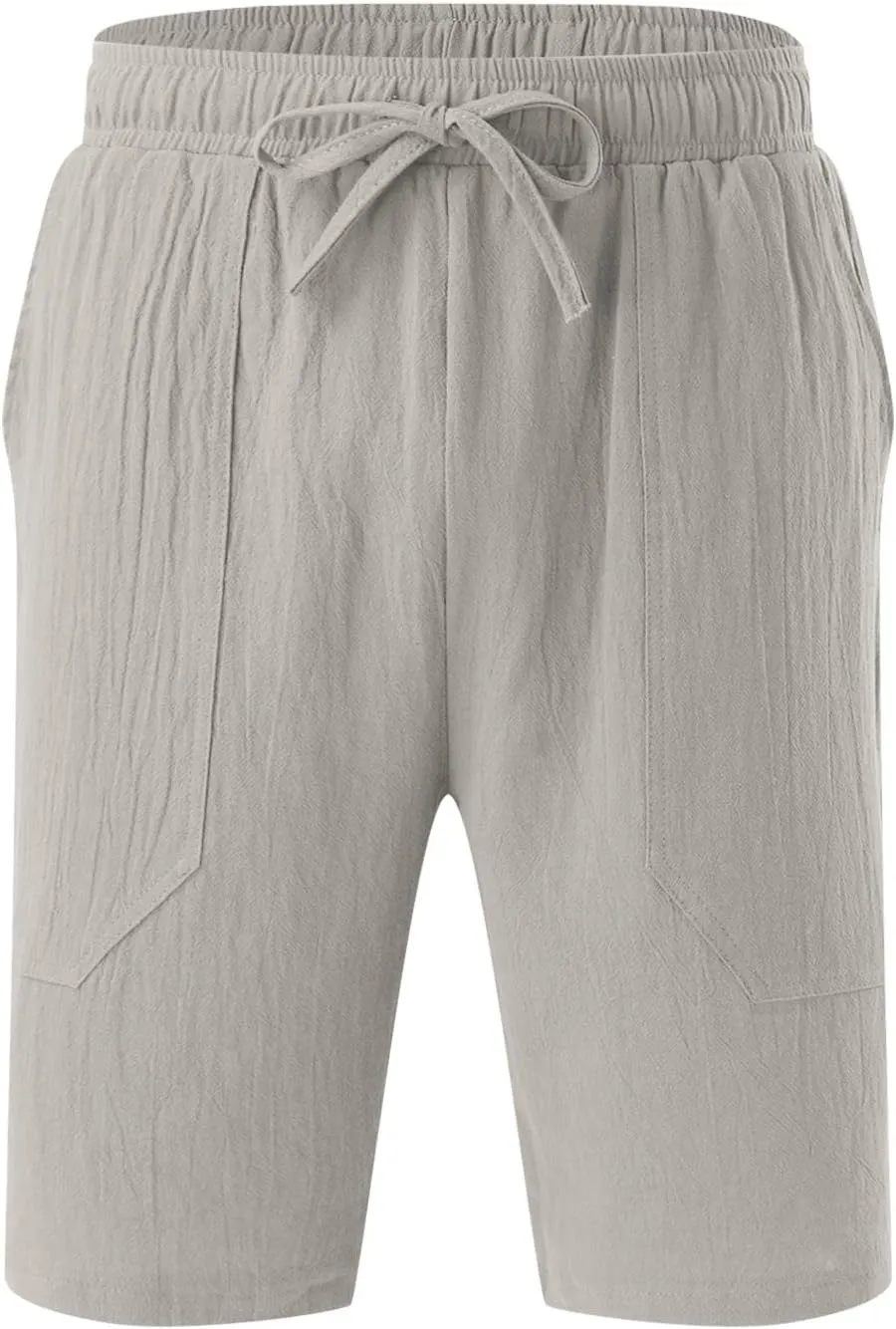 Men's Linen Shorts Casual Summer Beach Shorts Elastic Waist Drawstring Vacation Shorts with Pockets