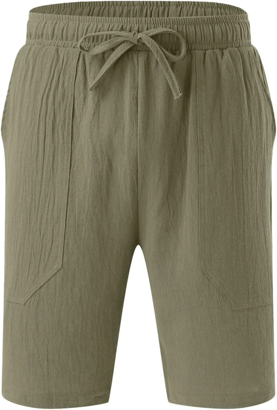 Men's Linen Shorts Casual Summer Beach Shorts Elastic Waist Drawstring Vacation Shorts with Pockets