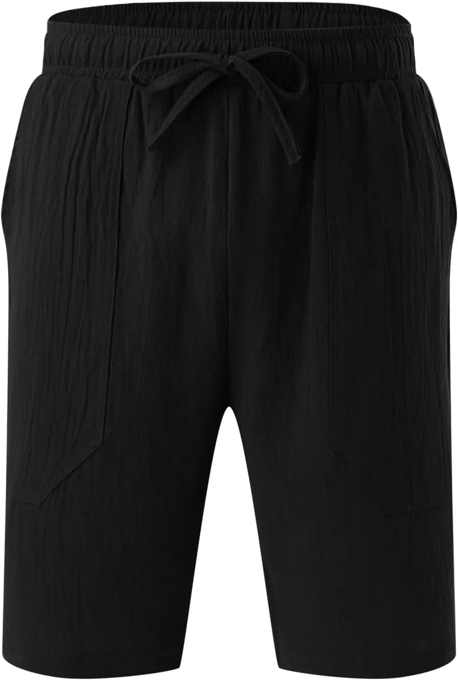 Men's Linen Shorts Casual Summer Beach Shorts Elastic Waist Drawstring Vacation Shorts with Pockets