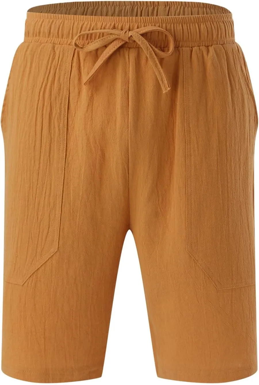 Men's Linen Shorts Casual Summer Beach Shorts Elastic Waist Drawstring Vacation Shorts with Pockets