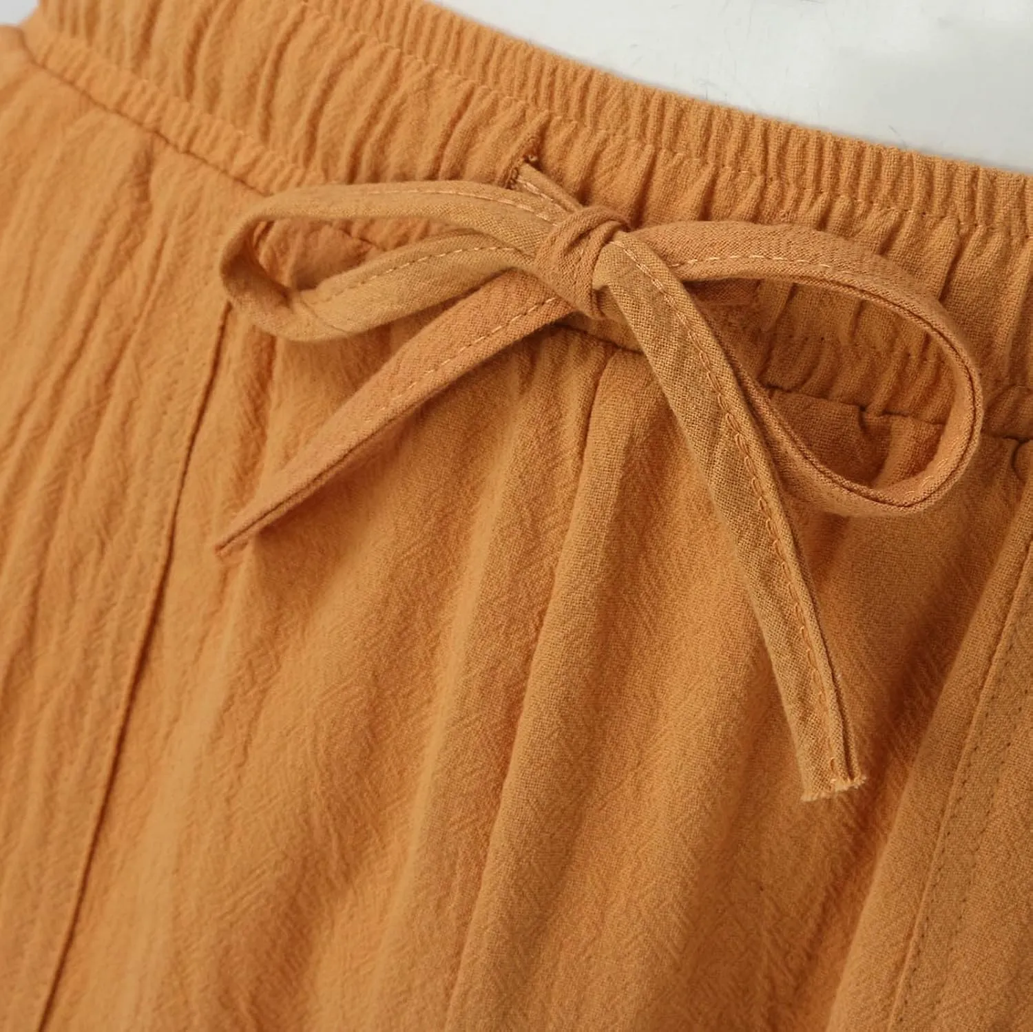 Men's Linen Shorts Casual Summer Beach Shorts Elastic Waist Drawstring Vacation Shorts with Pockets