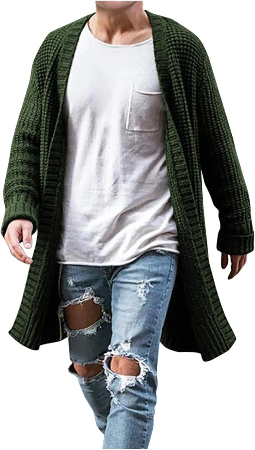 Men's Oversized Blue Floral Knit Cardigan with Buttons