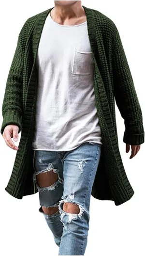 Men's Oversized Blue Floral Knit Cardigan with Buttons