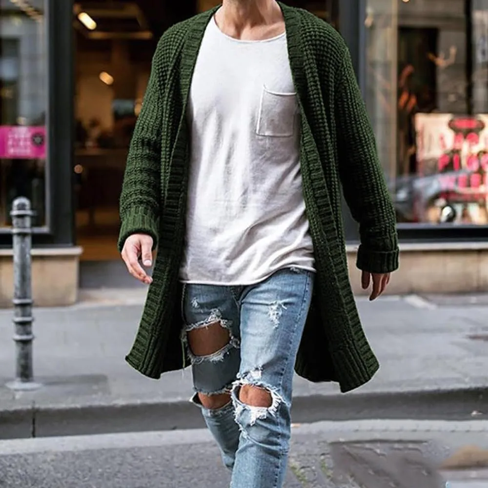 Men's Oversized Blue Floral Knit Cardigan with Buttons