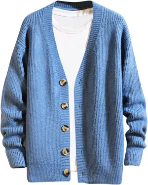 Men's Oversized Cardigan Sweaters Long Sleeve V-Neck Cardigans Loose Casual Buttons Down Ribbed Knitted Sweater