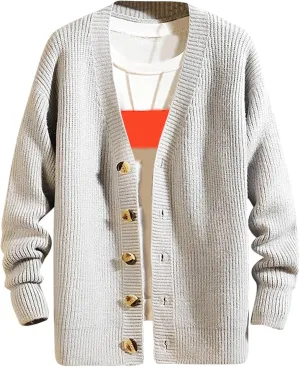 Men's Oversized Cardigan Sweaters Long Sleeve V-Neck Cardigans Loose Casual Buttons Down Ribbed Knitted Sweater