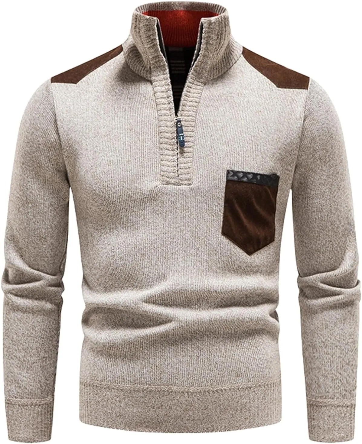 Men's Oversized Quarter Zipper Sweater Turtleneck Rib Knit Pullover Fall Winter Basic Thick Jumper Tops