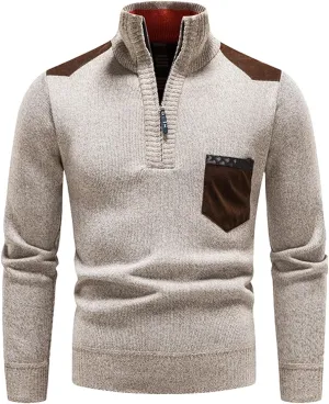 Men's Oversized Quarter Zipper Sweater Turtleneck Rib Knit Pullover Fall Winter Basic Thick Jumper Tops