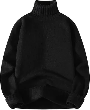 Mens Oversized Sweater Long Sleeve Cable Knit Turtleneck Sweaters Fashion Streetwear Casual Sweater Jumper Tops