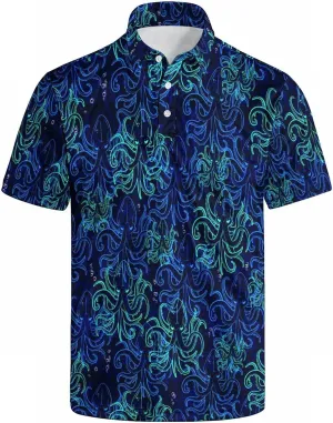 Men's Polo Shirt Short Sleeve Funny Printed Hawaiian Golf Shirts Workout Basic Fit Moisture Wicking Beach Wrok Tops