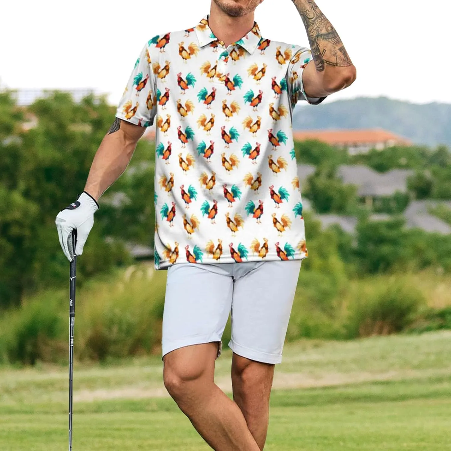 Men's Polo Shirt Short Sleeve Funny Printed Hawaiian Golf Shirts Workout Basic Fit Moisture Wicking Beach Wrok Tops
