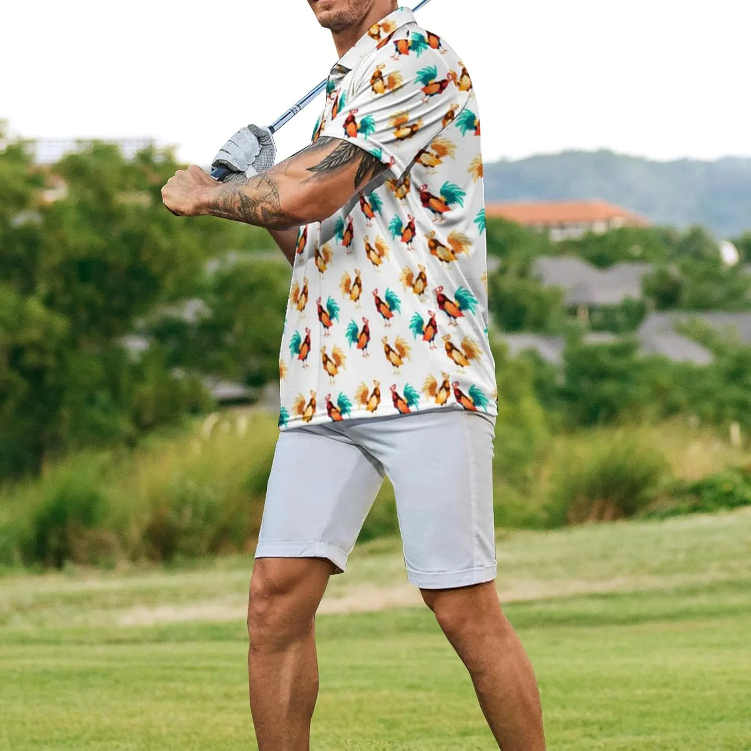 Men's Polo Shirt Short Sleeve Funny Printed Hawaiian Golf Shirts Workout Basic Fit Moisture Wicking Beach Wrok Tops
