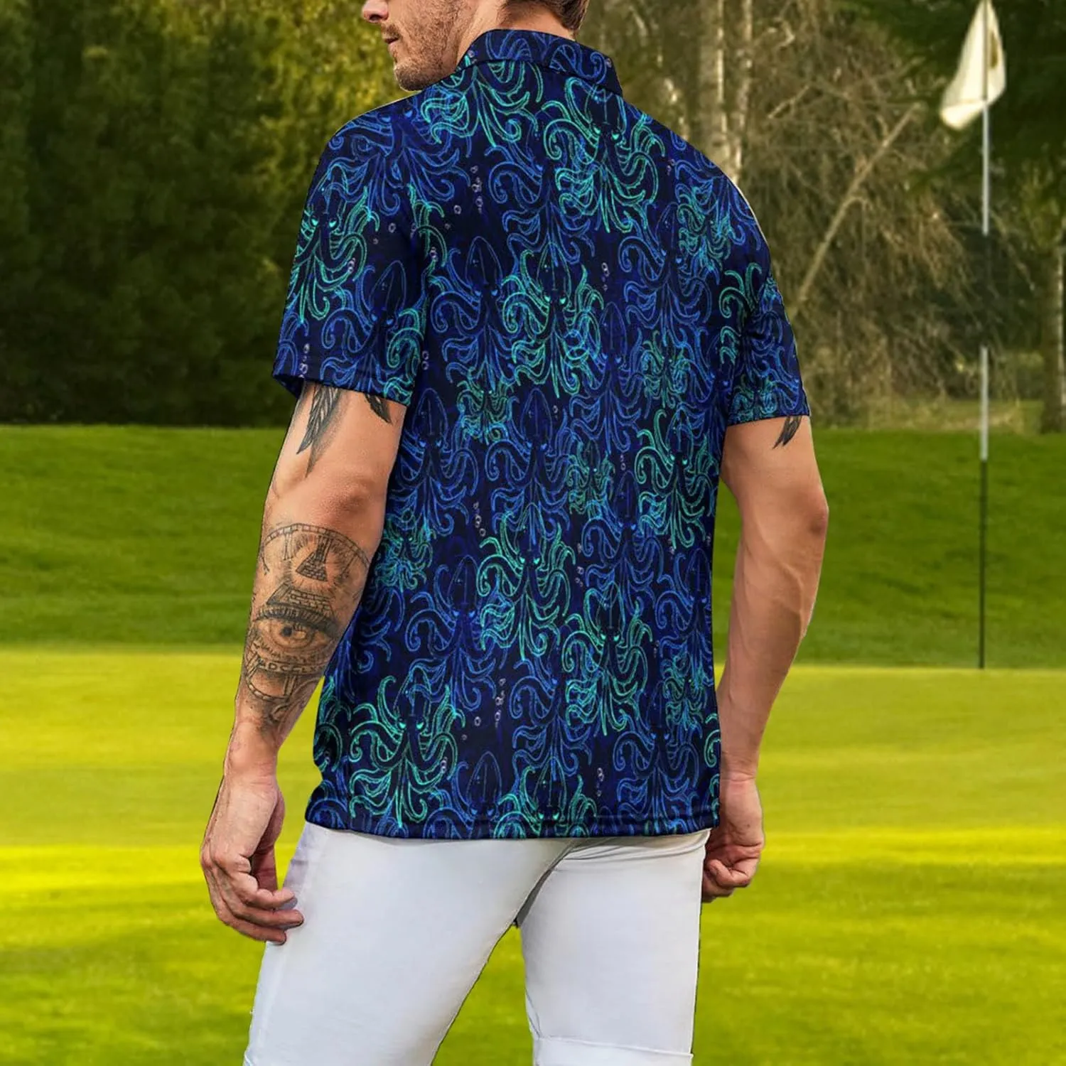 Men's Polo Shirt Short Sleeve Funny Printed Hawaiian Golf Shirts Workout Basic Fit Moisture Wicking Beach Wrok Tops