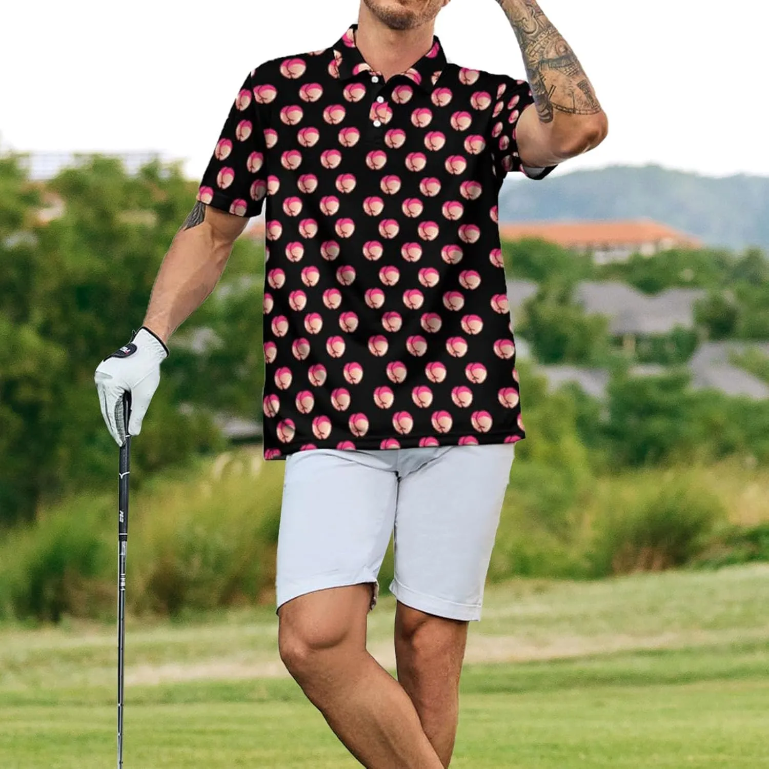 Men's Polo Shirt Short Sleeve Funny Printed Hawaiian Golf Shirts Workout Basic Fit Moisture Wicking Beach Wrok Tops
