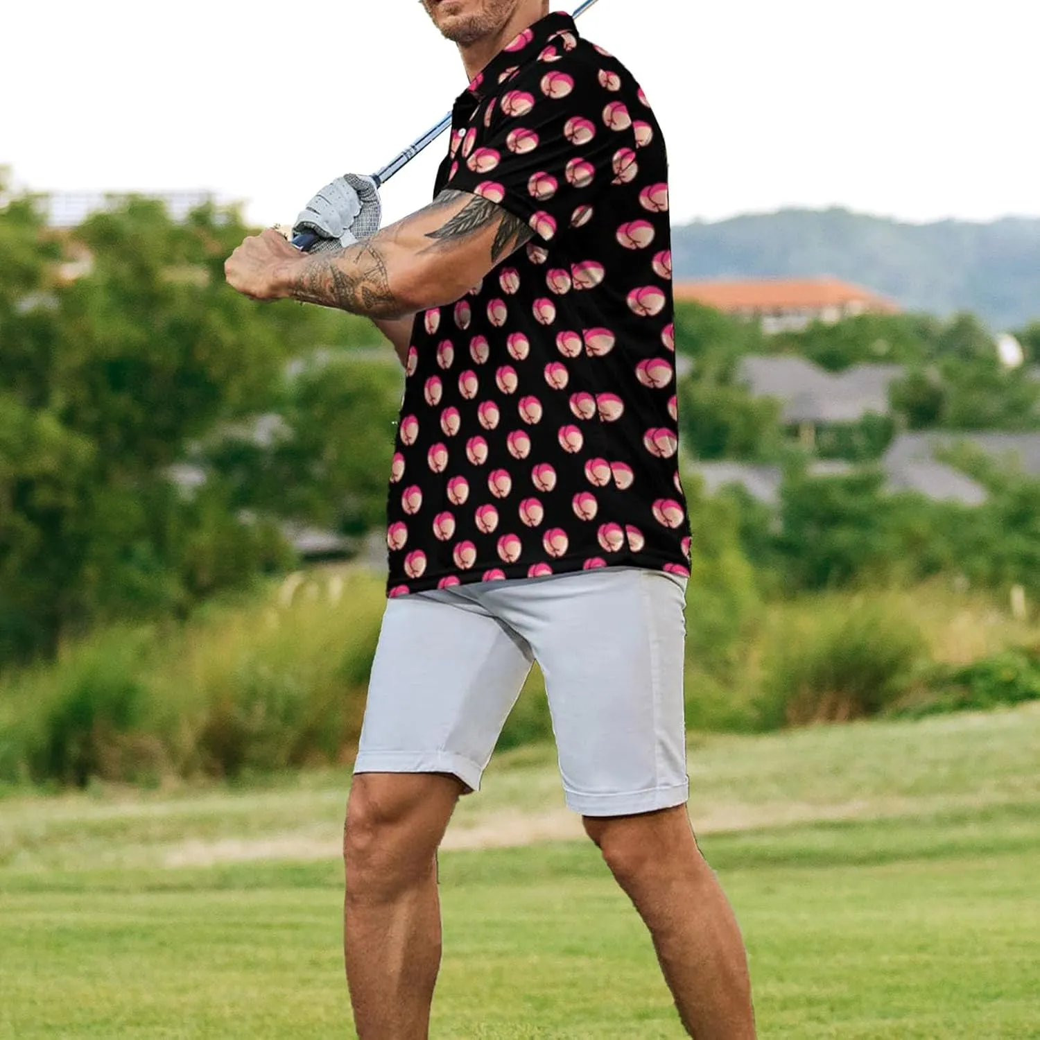 Men's Polo Shirt Short Sleeve Funny Printed Hawaiian Golf Shirts Workout Basic Fit Moisture Wicking Beach Wrok Tops