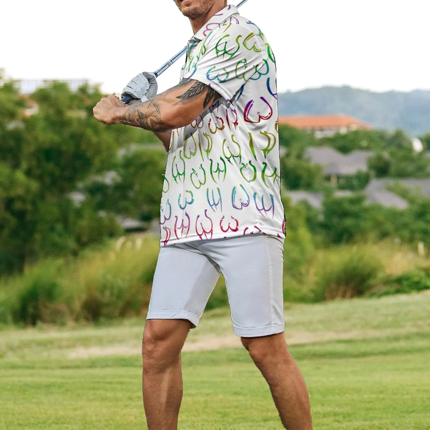 Men's Polo Shirt Short Sleeve Funny Printed Hawaiian Golf Shirts Workout Basic Fit Moisture Wicking Beach Wrok Tops