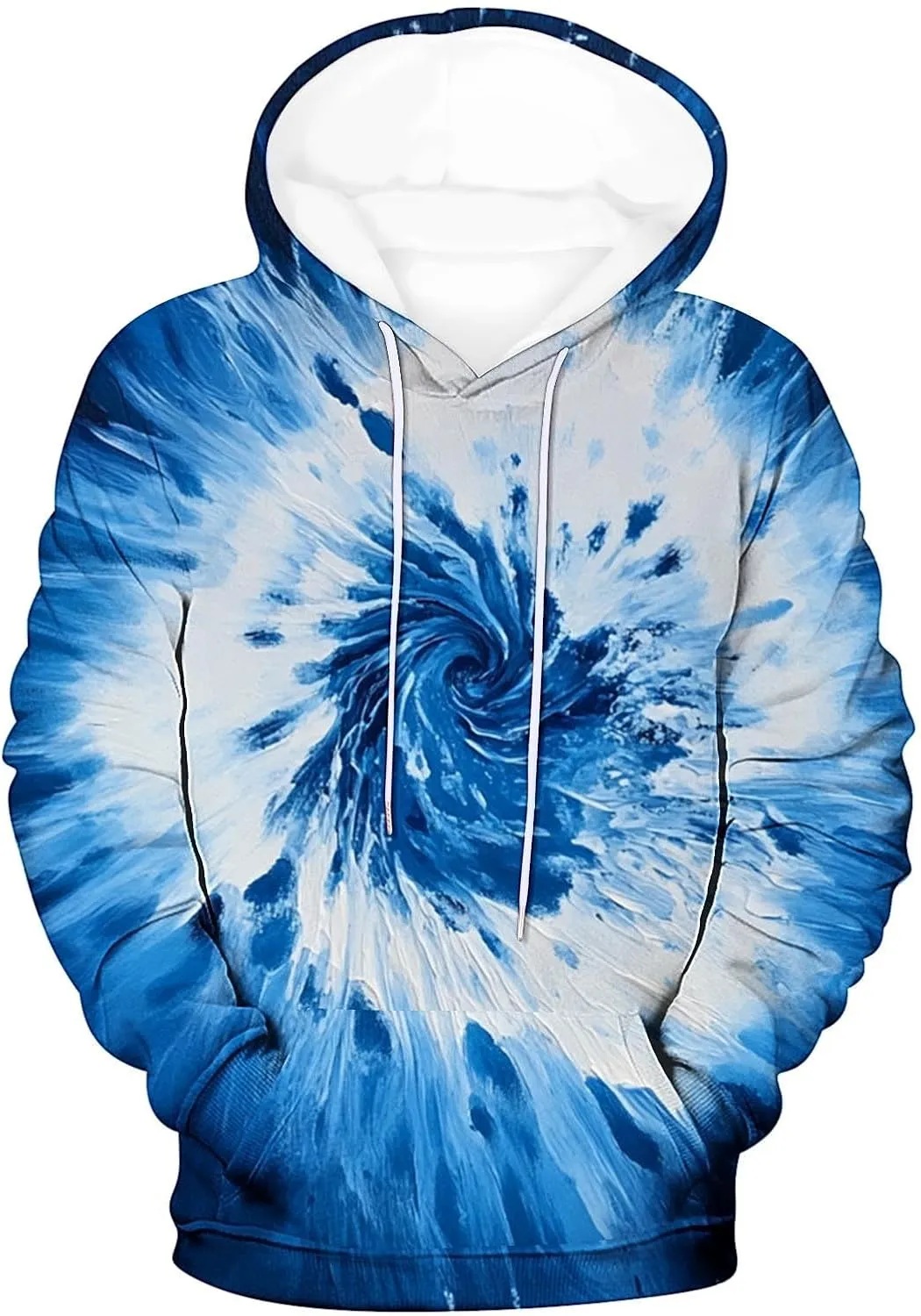 Mens Pullover Long Sleeve Hoodie Sweatshirt Tie-dye Printed Blend Pullover Casual Shirt Hooded Sweatshirt Tops Blouse