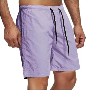 Men's Quick Dry Shorts - Water Resistant Mens Solid Shorts with Elastic Waist
