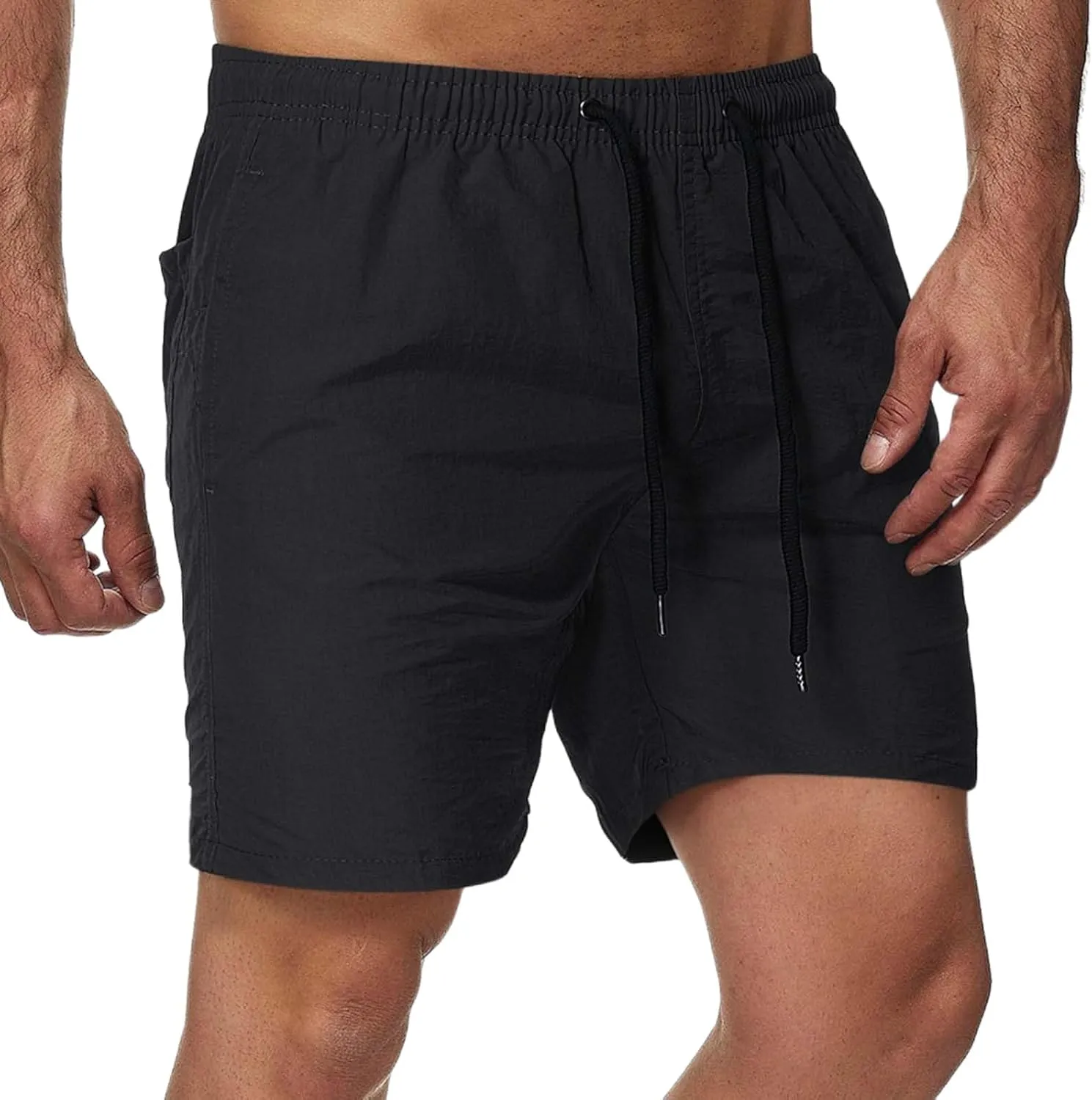 Men's Quick Dry Shorts - Water Resistant Mens Solid Shorts with Elastic Waist