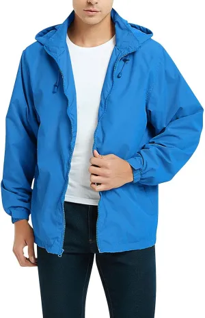 Mens Rain Jacket Mesh Breathable Lightweight Raincoat Waterproof with Removable Hood Windbreaker Travel Hiking Jacket