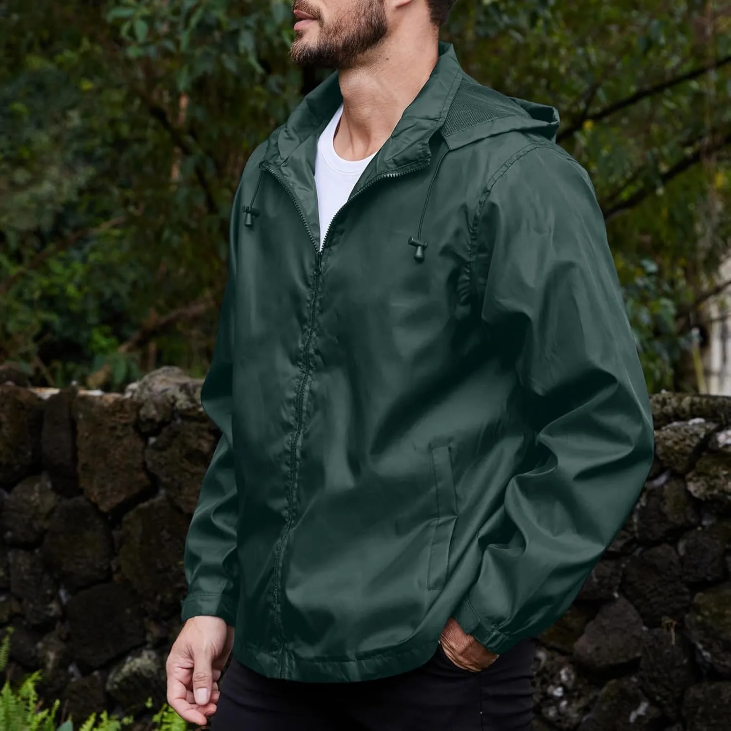 Men's Rain Jacket Running Golf Jackets Waterproof Breathable Raincoat with Hood Lightweight Windbreaker Hiking Jacket