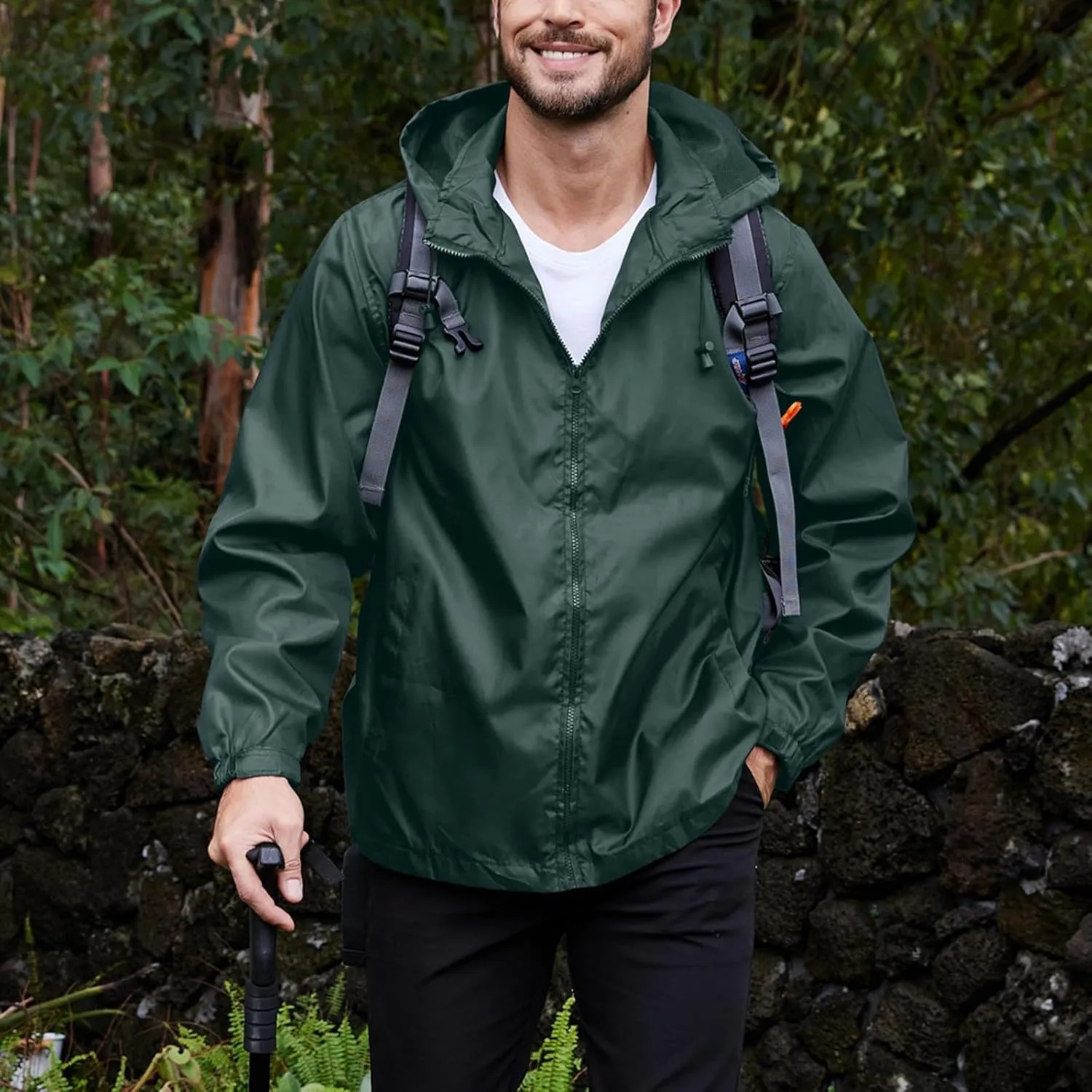 Men's Rain Jacket Running Golf Jackets Waterproof Breathable Raincoat with Hood Lightweight Windbreaker Hiking Jacket