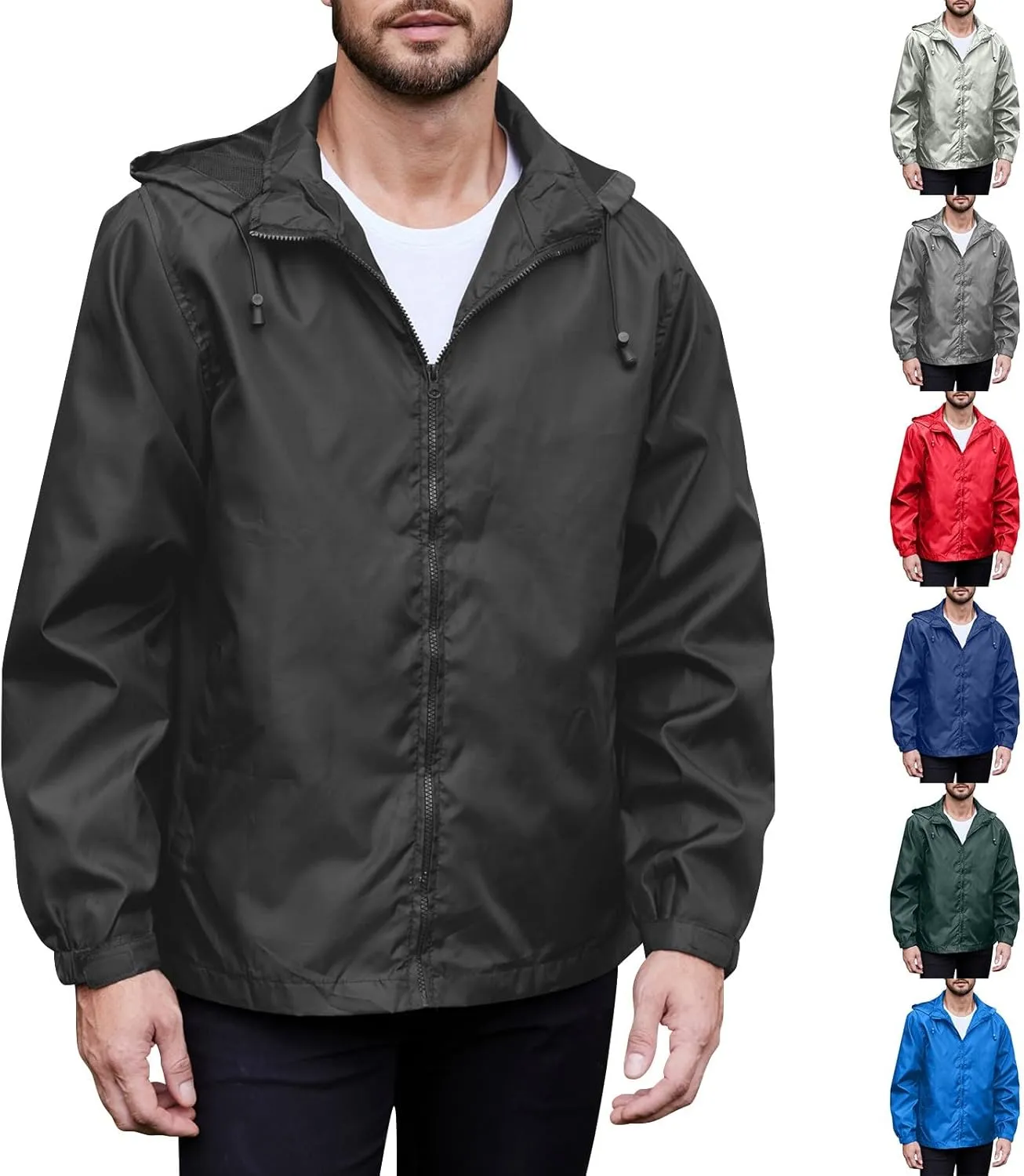 Men's Rain Jacket Running Golf Jackets Waterproof Breathable Raincoat with Hood Lightweight Windbreaker Hiking Jacket