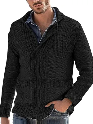 Mens Shawl Collar Cardigan Sweater Cable Knit Button Down Cardigans Casual Winter Chunky Sweaters with Pockets