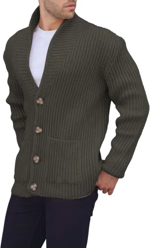 Mens Shawl Collar Cardigan Sweater Cable Knit Button Down Fall Winter Chunky Sweaters Open Front Rainbow Jumpers