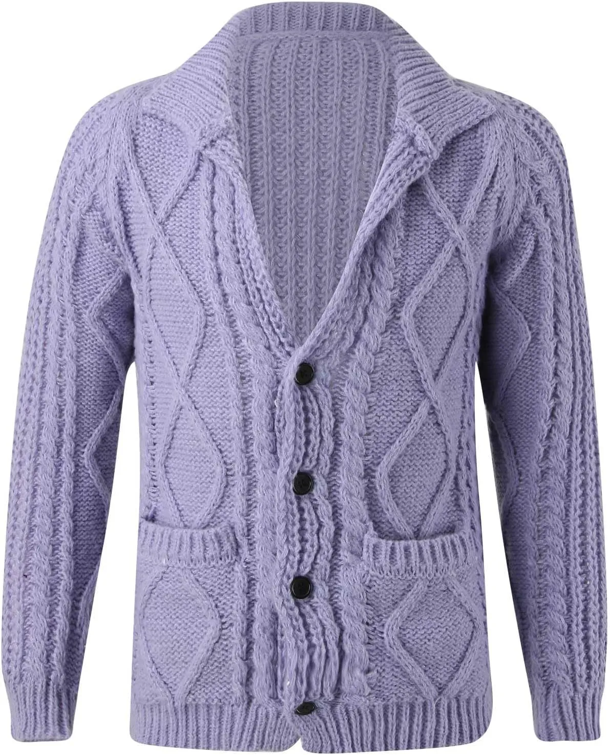 Mens Shawl Collar Cardigan Sweater Cable Knitted Button Down Solid Color Sweaters Chunky Fall Winter Outwear