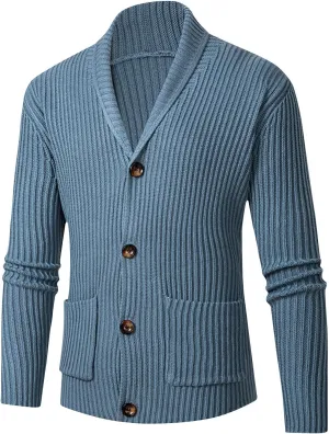 Mens Shawl Collar Cardigan Sweater Lightweight Sweaters Big and Tall Knit Sweater Button Down Long Sleeve Sweater