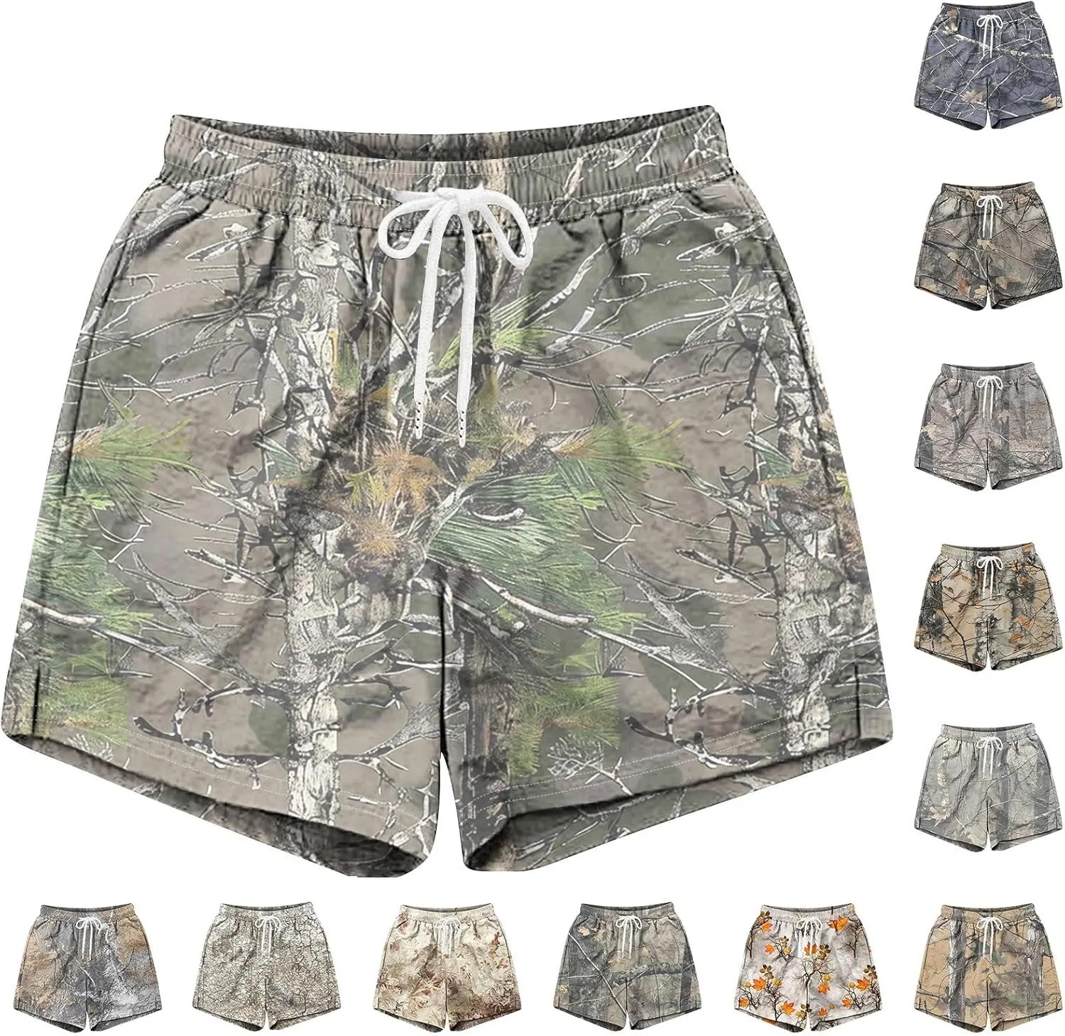 Mens Shorts Casual Drawstring Elastic Waist Beach Shorts Fashion Camo Print Board Shorts Athletic Mesh Gym Shorts