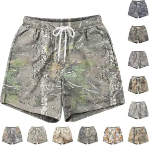 Mens Shorts Casual Drawstring Elastic Waist Beach Shorts Fashion Camo Print Board Shorts Athletic Mesh Gym Shorts