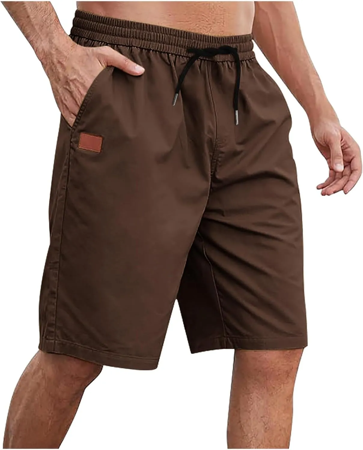 Men's Shorts Casual Drawstring Stretch Cotton Athletic Beach Shorts Elastic Waist Summer Shorts with Pockets