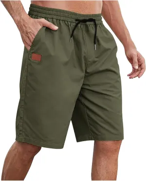 Men's Shorts Casual Drawstring Stretch Cotton Athletic Beach Shorts Elastic Waist Summer Shorts with Pockets