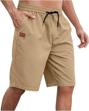 Men's Shorts Casual Drawstring Stretch Cotton Athletic Beach Shorts Elastic Waist Summer Shorts with Pockets