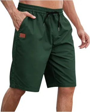 Men's Shorts Casual Drawstring Stretch Cotton Athletic Beach Shorts Elastic Waist Summer Shorts with Pockets