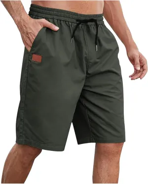Men's Shorts Casual Drawstring Stretch Cotton Athletic Beach Shorts Elastic Waist Summer Shorts with Pockets