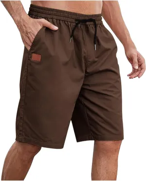 Men's Shorts Casual Drawstring Stretch Cotton Athletic Beach Shorts Elastic Waist Summer Shorts with Pockets