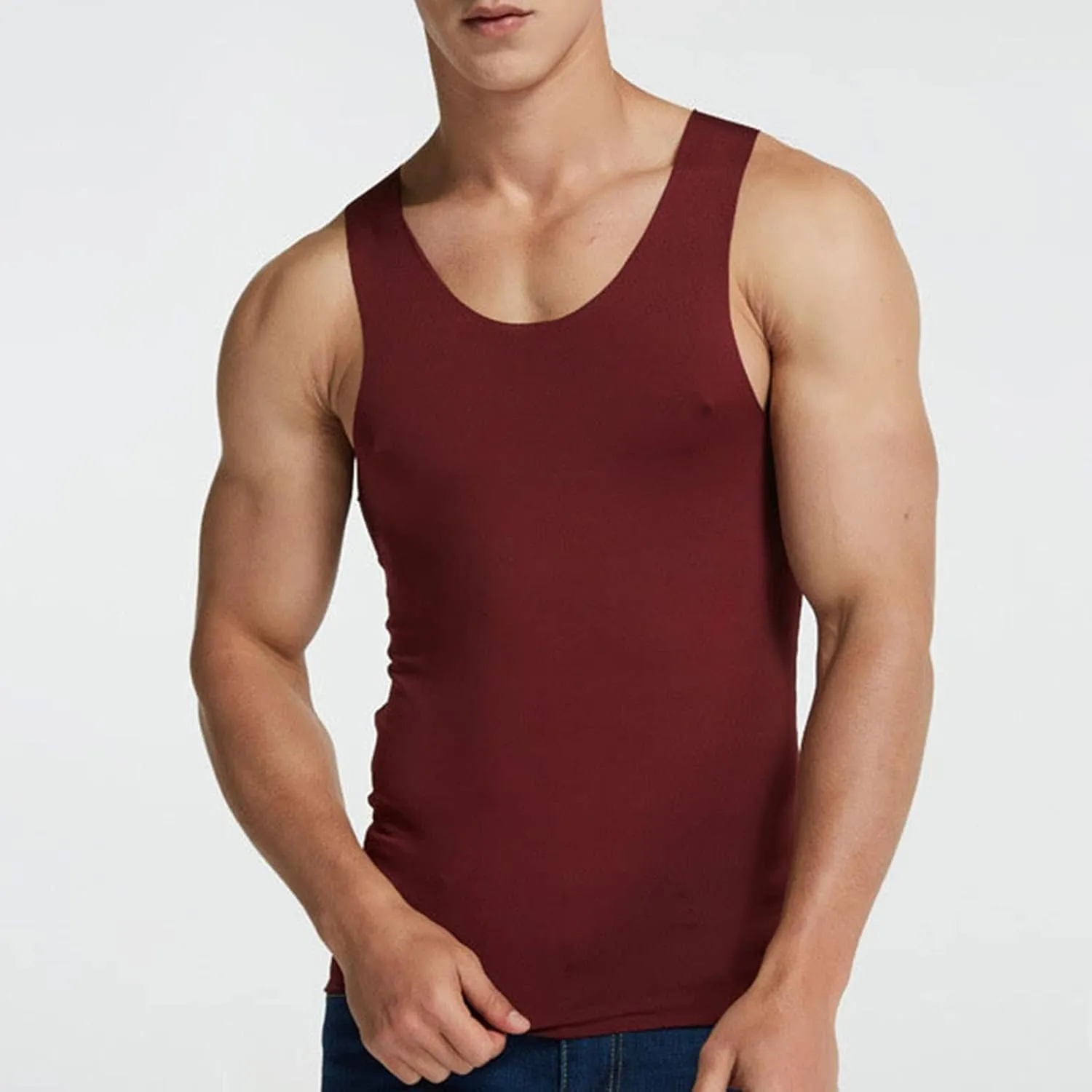 Men's Silk Tank Tops Breathable Quick Dry Sleeveless Muscle Cut Off Shirt Casual Moisture Wicking Athletic Sweat Shirts