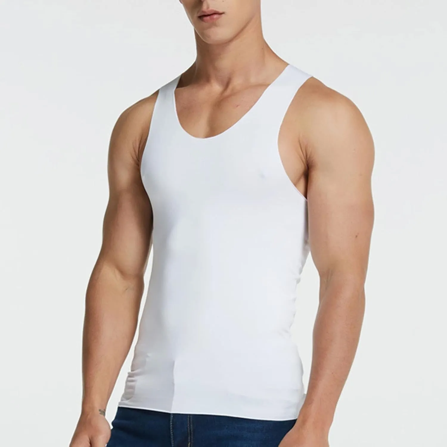 Men's Silk Tank Tops Breathable Quick Dry Sleeveless Muscle Cut Off Shirt Casual Moisture Wicking Athletic Sweat Shirts