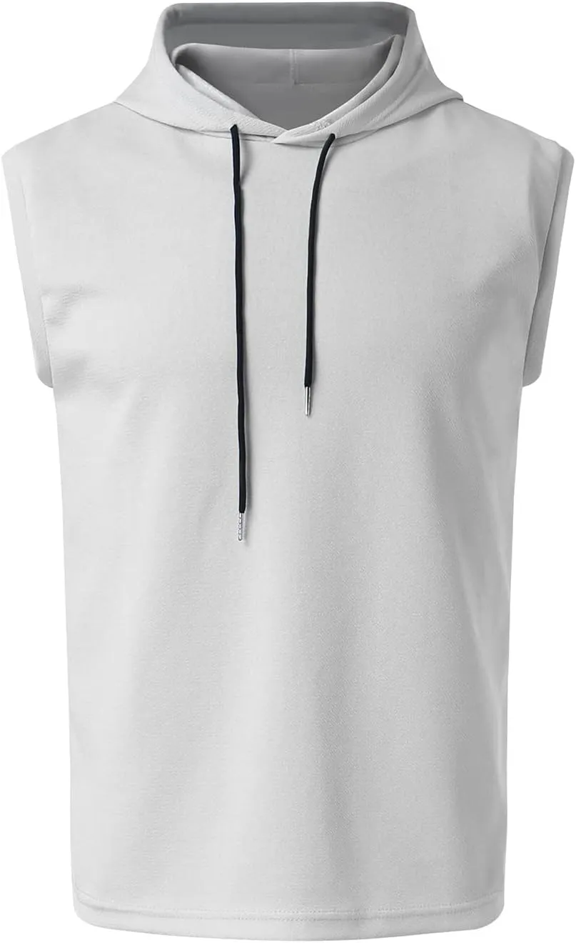 Mens Sleeveless Tank Tops with Hooded Breathable Quick Dry Summer Hoodie Trendy Solid Color Athletic Training Pullover